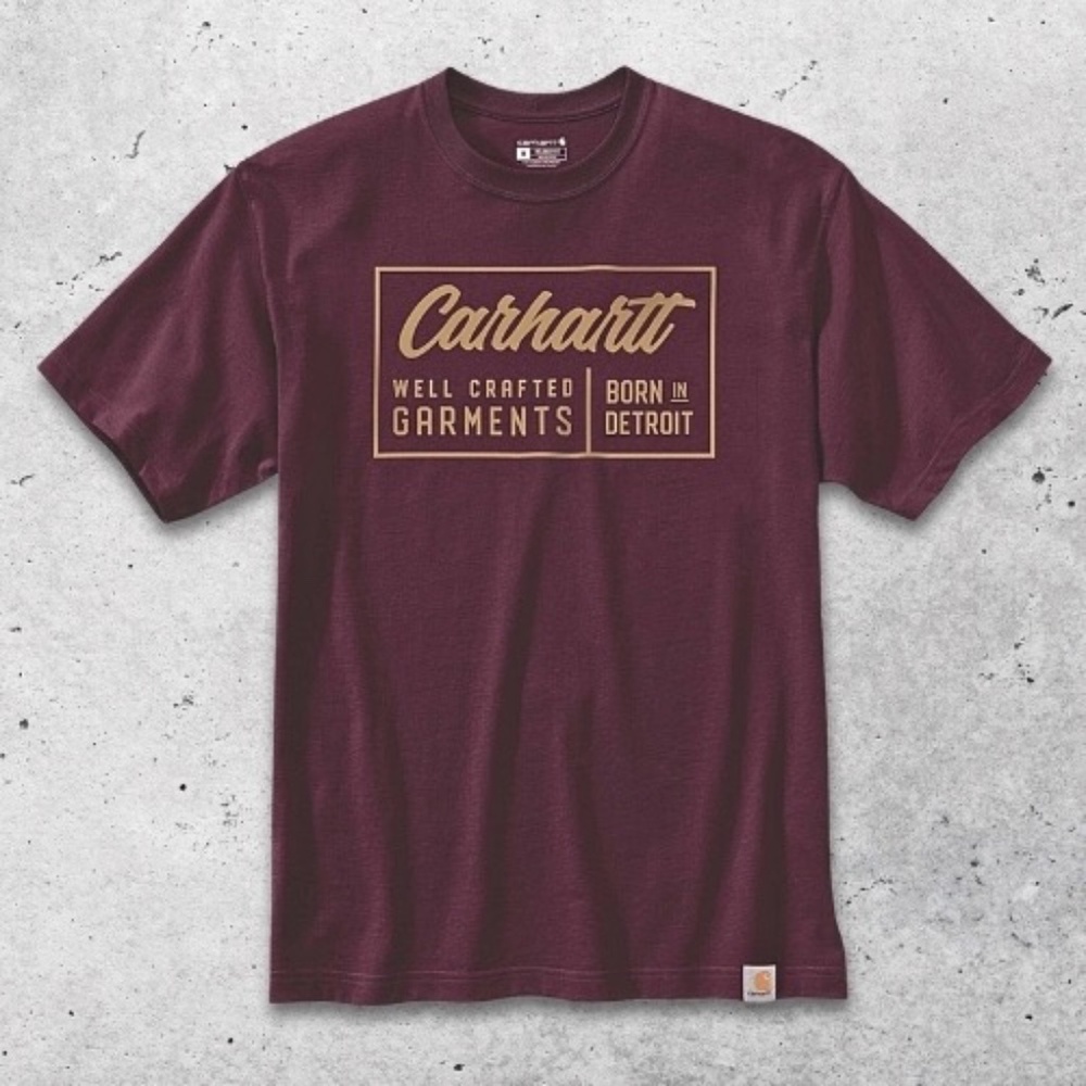 Carhartt Graphic T-Shirt Relaxed Fit Well Crafted Crew Neckline Cotton Maroon L‎